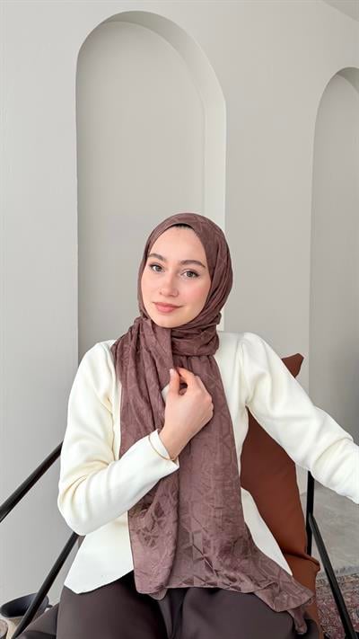 Bade İpeksi Pamuk Jakar Şal - Pembemsi Vizon