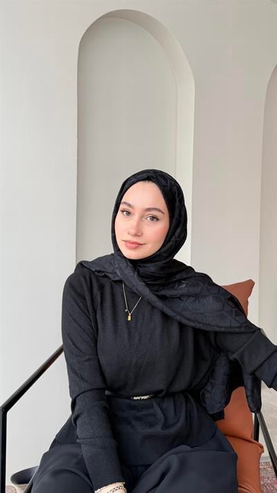 Bade İpeksi Pamuk Jakar Şal - Siyah