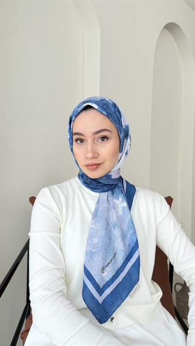 Batik Bambu Kraş Eşarp - Açık Lacivert