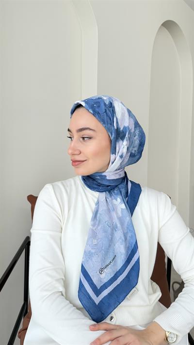 Batik Bambu Kraş Eşarp - Açık Lacivert