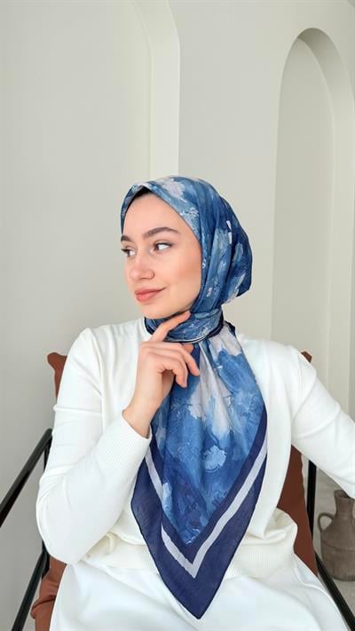 Batik Bambu Kraş Eşarp - Lacivert