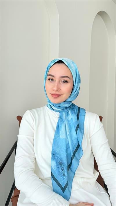 Batik Bambu Kraş Eşarp - Mavi