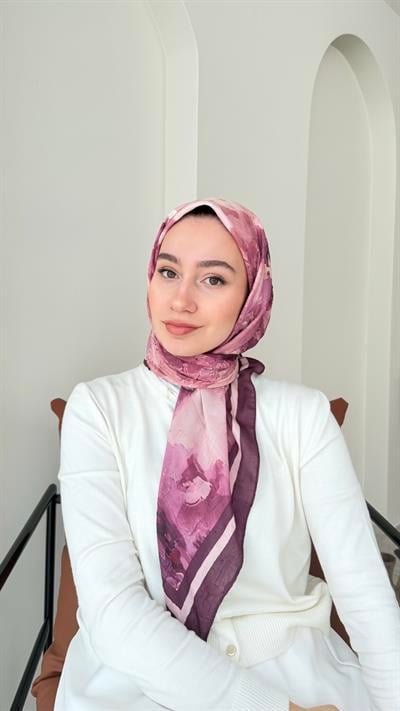 Batik Bambu Kraş Eşarp - Mürdüm