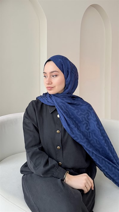 Elsa Shine İpeksi Pamuk Jakar Şal - Açık Lacivert