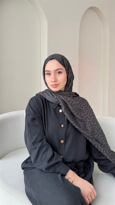 Elsa Shine İpeksi Pamuk Jakar Şal - Antrasit