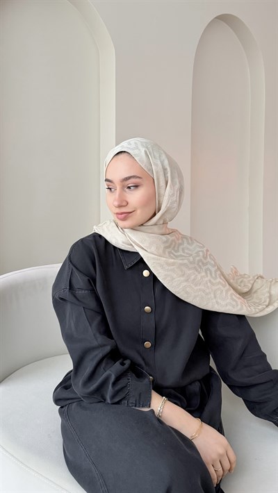 Elsa Shine İpeksi Pamuk Jakar Şal - Bej