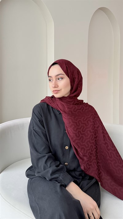 Elsa Shine İpeksi Pamuk Jakar Şal - Bordo