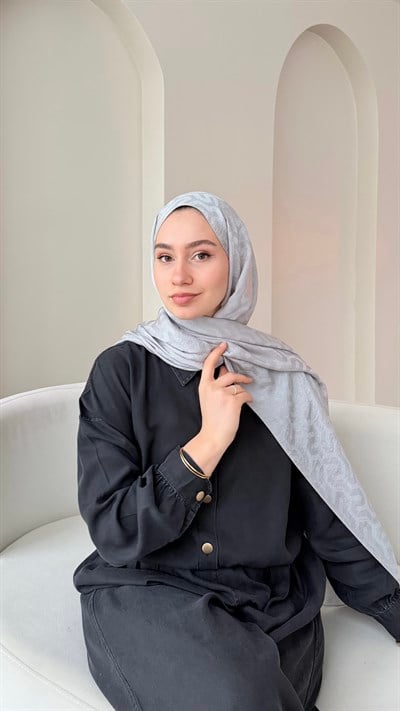 Elsa Shine İpeksi Pamuk Jakar Şal - Gümüş