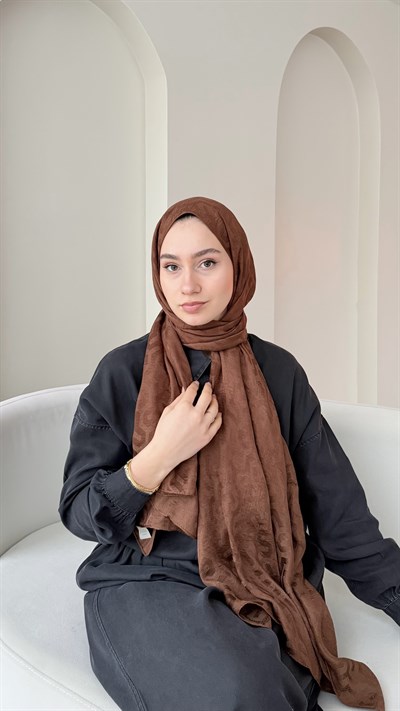 Elsa Shine İpeksi Pamuk Jakar Şal - Kahve