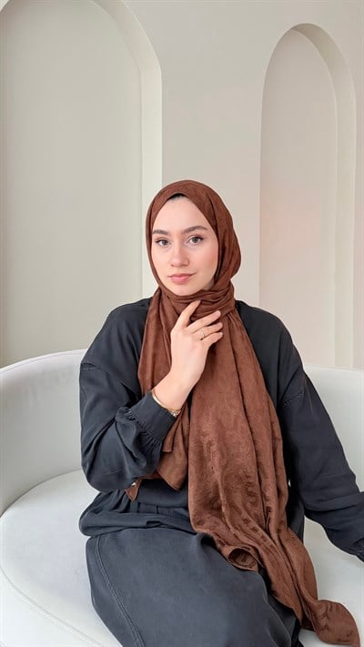 Elsa Shine İpeksi Pamuk Jakar Şal - Kahve