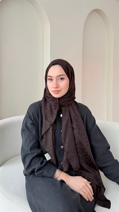Elsa Shine İpeksi Pamuk Jakar Şal - Koyu Kahve