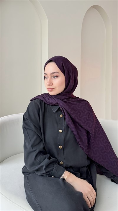 Elsa Shine İpeksi Pamuk Jakar Şal - Mor