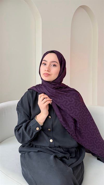 Elsa Shine İpeksi Pamuk Jakar Şal - Mor