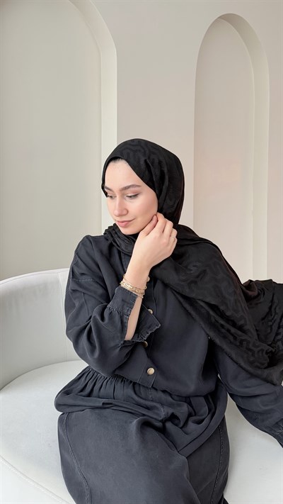 Elsa Shine İpeksi Pamuk Jakar Şal - Siyah