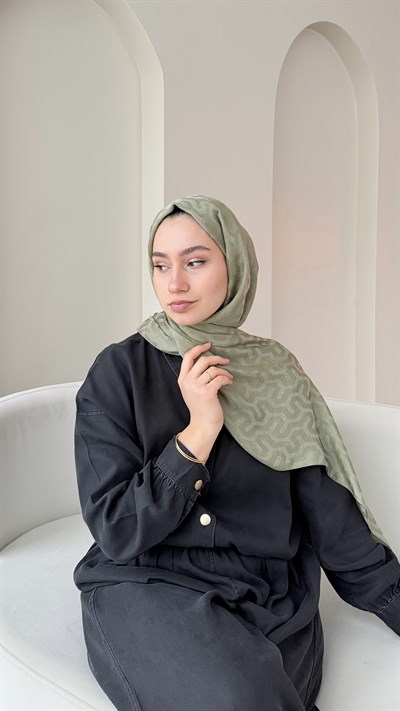 Elsa Shine İpeksi Pamuk Jakar Şal - Soft Yeşil