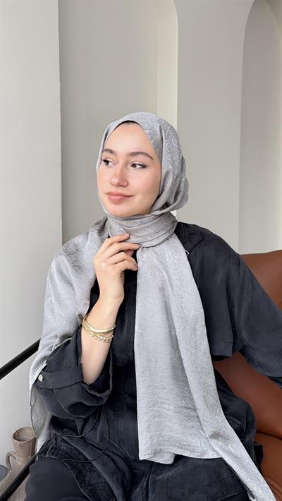 Etnik İpeksi Pamuk Jakar Şal - Duman