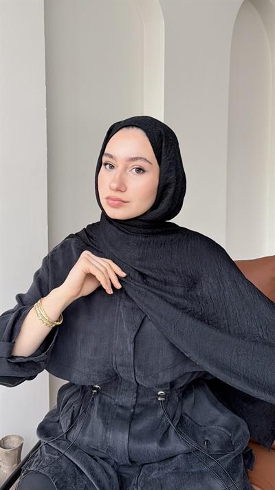 Etnik İpeksi Pamuk Jakar Şal - Siyah
