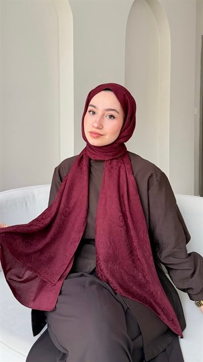 Etnika İpeksi Pamuk Jakar Şal - Bordo
