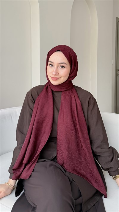 Etnika İpeksi Pamuk Jakar Şal - Bordo