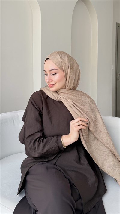 Etnika İpeksi Pamuk Jakar Şal - Camel