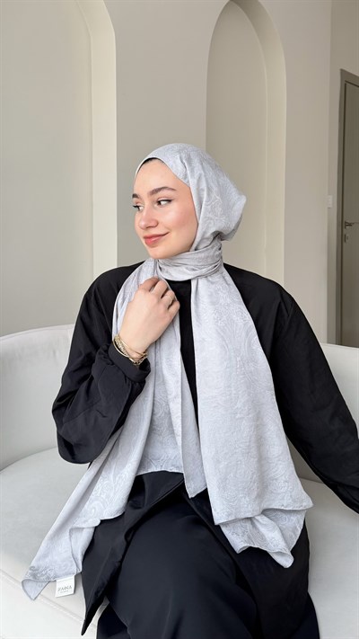 Etnika İpeksi Pamuk Jakar Şal - Gümüş