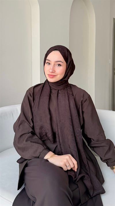 Etnika İpeksi Pamuk Jakar Şal - Koyu Kahve
