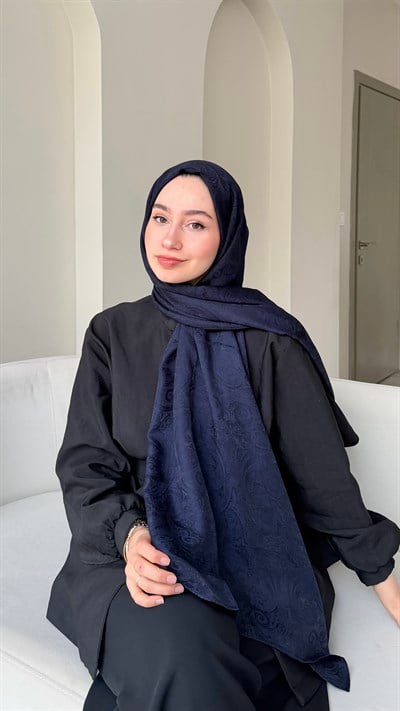 Etnika İpeksi Pamuk Jakar Şal - Lacivert