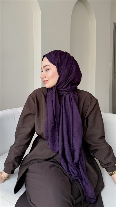 Etnika İpeksi Pamuk Jakar Şal - Mor