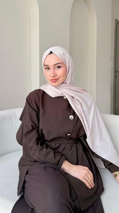 Etnika İpeksi Pamuk Jakar Şal - Pudra