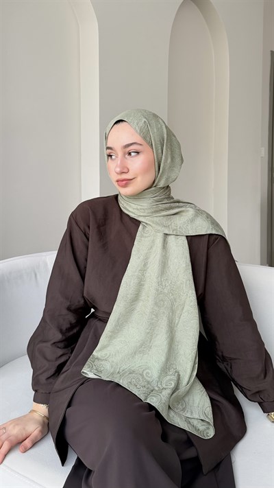 Etnika İpeksi Pamuk Jakar Şal - Soft Yeşil