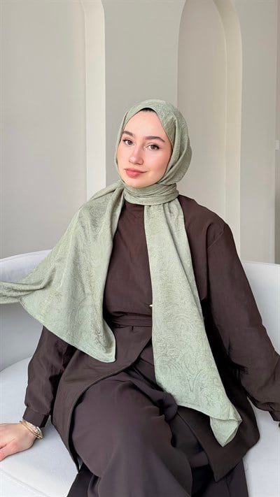 Etnika İpeksi Pamuk Jakar Şal - Soft Yeşil