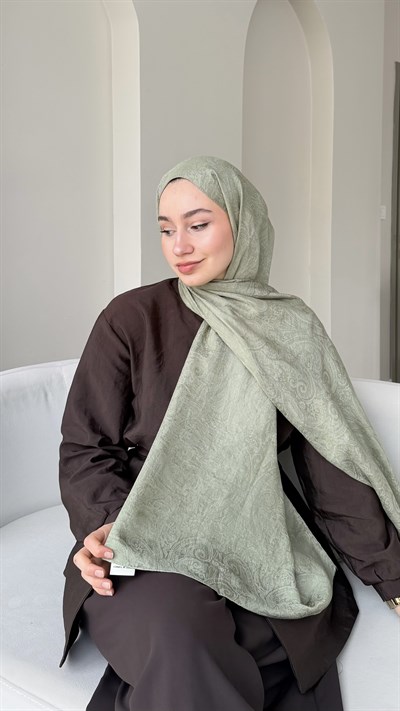 Etnika İpeksi Pamuk Jakar Şal - Soft Yeşil