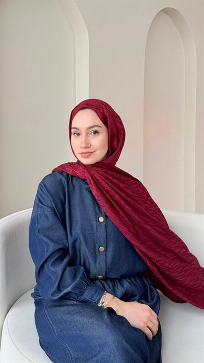 Feriha İpeksi Pamuk Jakar Şal - Bordo