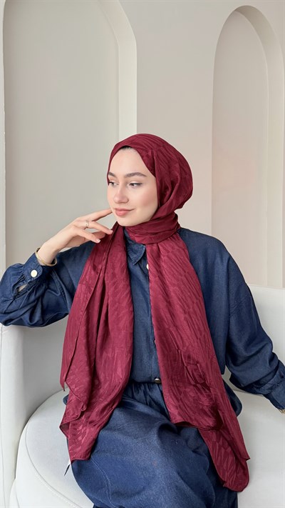 Feriha İpeksi Pamuk Jakar Şal - Bordo
