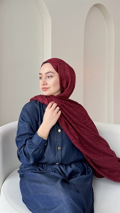 Feriha İpeksi Pamuk Jakar Şal - Bordo