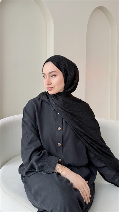 Feriha İpeksi Pamuk Jakar Şal - Siyah