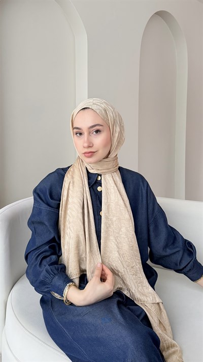 Feriha İpeksi Pamuk Jakar Şal - Soft Gold