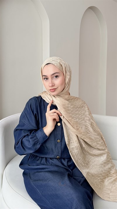 Feriha İpeksi Pamuk Jakar Şal - Soft Gold
