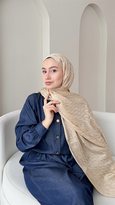 Feriha İpeksi Pamuk Jakar Şal - Soft Gold