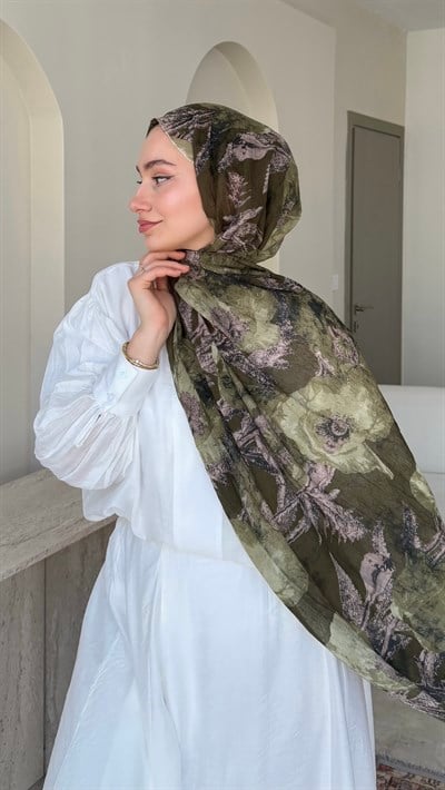 Flora Comfort Kraş Şal - Haki