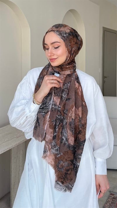 Flora Comfort Kraş Şal - Kahve