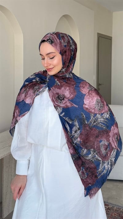 Flora Comfort Kraş Şal - Lacivert