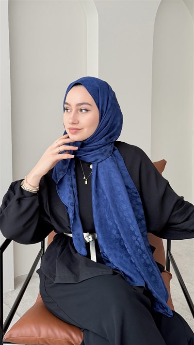 Liza İpeksi Pamuk Jakar Şal - Açık Lacivert