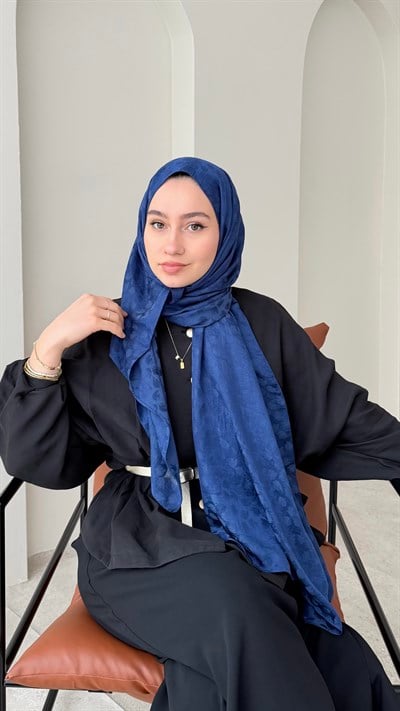 Liza İpeksi Pamuk Jakar Şal - Açık Lacivert