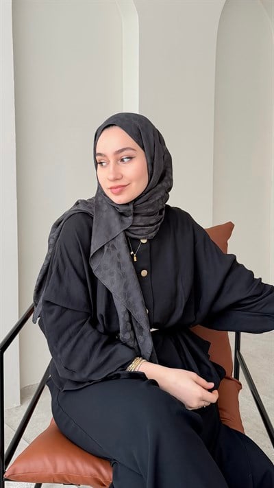 Liza İpeksi Pamuk Jakar Şal - Antrasit