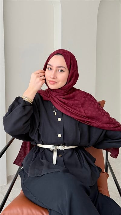 Liza İpeksi Pamuk Jakar Şal - Bordo
