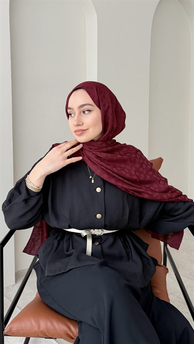 Liza İpeksi Pamuk Jakar Şal - Bordo