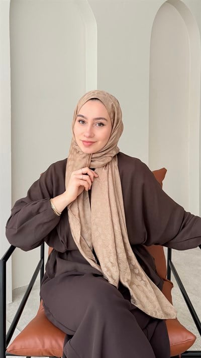 Liza İpeksi Pamuk Jakar Şal - Camel