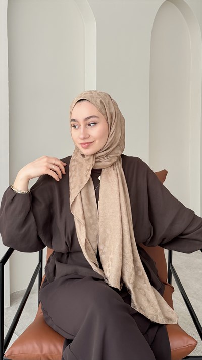 Liza İpeksi Pamuk Jakar Şal - Camel