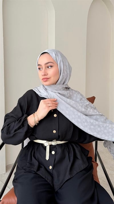 Liza İpeksi Pamuk Jakar Şal - Gümüş